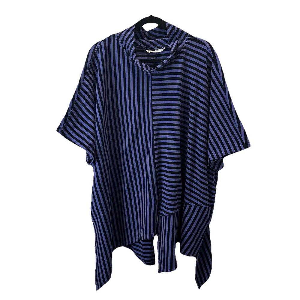 North Star Women’s Size 2X Purple Black Striped Pullover Knit Tunic Top Poncho